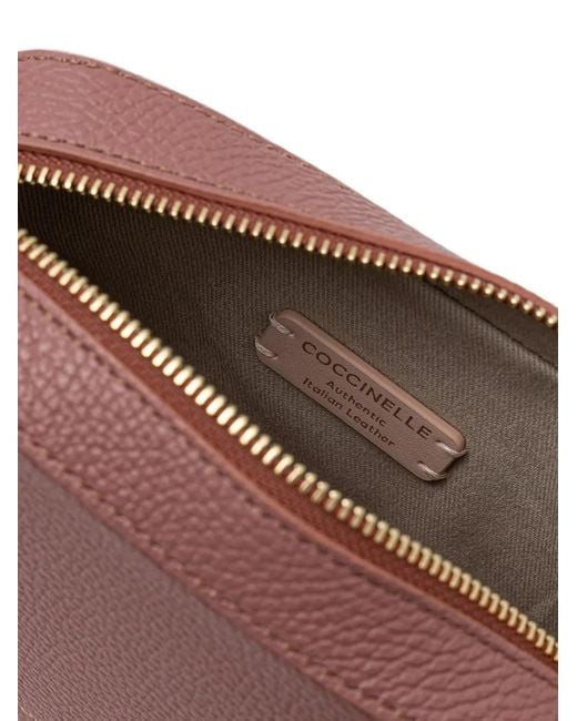 Coccinelle Purple Small Tebe Grained-Leather Logo-Strap Shoulder Bag