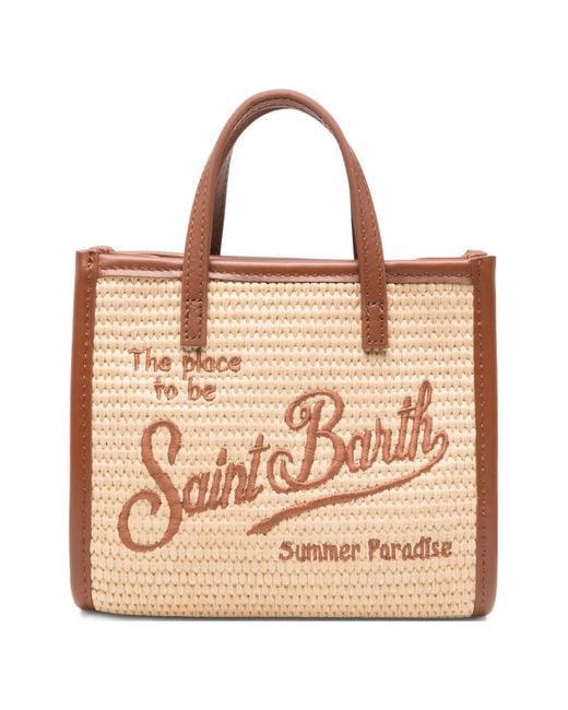 Mc2 Saint Barth Natural Mini Vivian Logo-Embroidered Straw Tote Bag