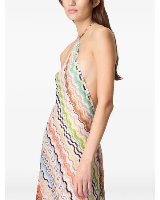 Missoni White Long Cover-Up Dress With Halterneck And Greek Motif