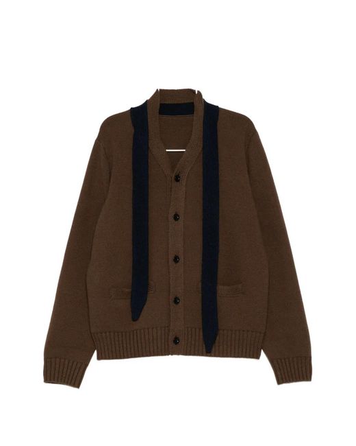 Sacai Brown Wool Knit Cardigan for men