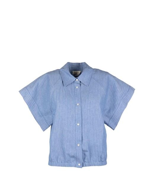 Jacob Cohen Blue Pinstripe-Pattern Elasticated-Hem Shirt