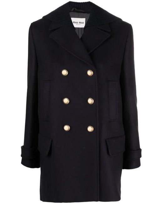 Miu Miu Black Virgin Wool Double-Breasted Coat