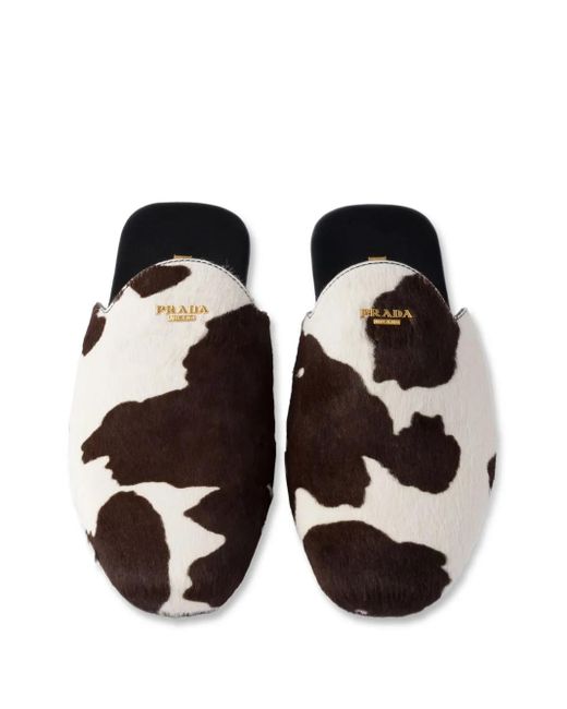 Prada Black Printed Leather Mules