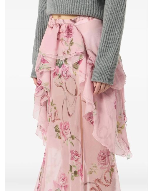 Jupe Longue En Soie À Fleurs Blumarine en coloris Pink