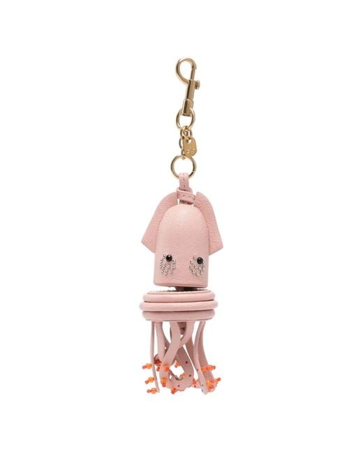 Anya Hindmarch Pink Squid-Shape Bead-Embellished Keyring