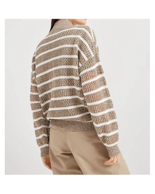 Brunello Cucinelli Gray Striped Cardigan