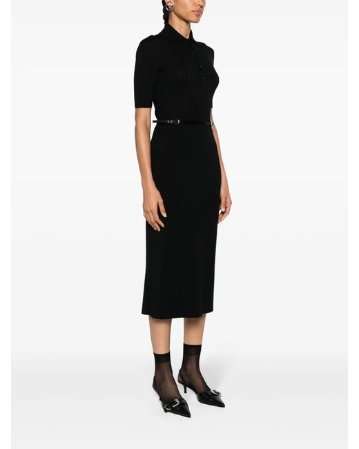 Givenchy Black Belted Wool Midi Dress