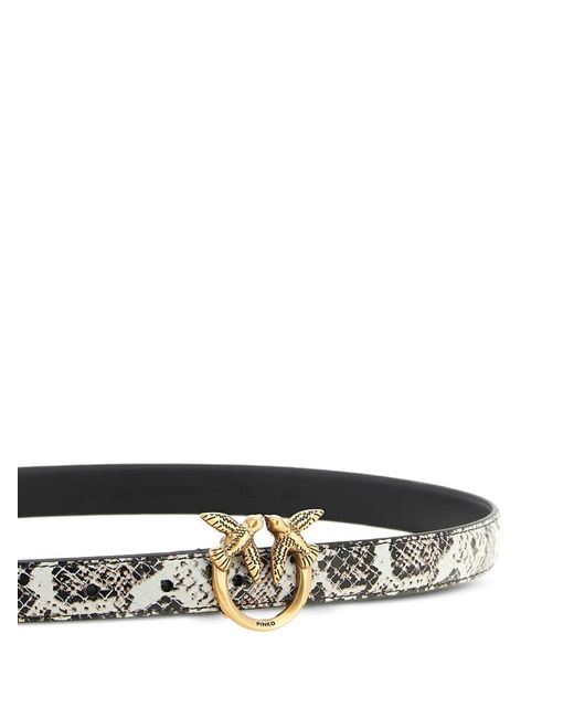 Pinko White Love Birds Python-Print Belt
