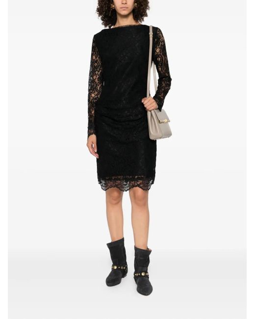 La Petite Robe Di Chiara Boni Lace Long-Sleeve Midi Dress in Black | Lyst