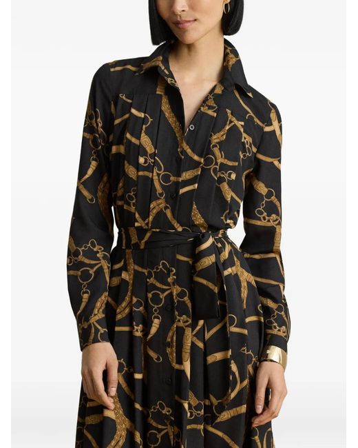 Ralph Lauren Black Robe-Chemise Plissée À Taille Ceinturée