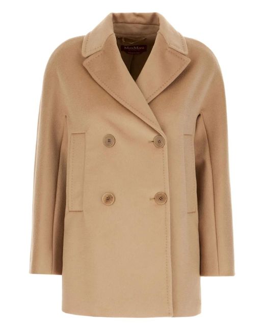 Max Mara Wollen Jas Met Dubbele Rij Knopen in het Natural