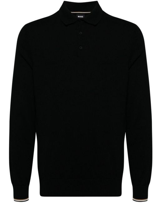 Boss Black Knitted Organic-cotton Polo Shirt for men