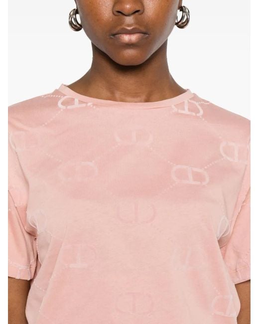 Twinset Pink Logo-Pattern T-Shirt