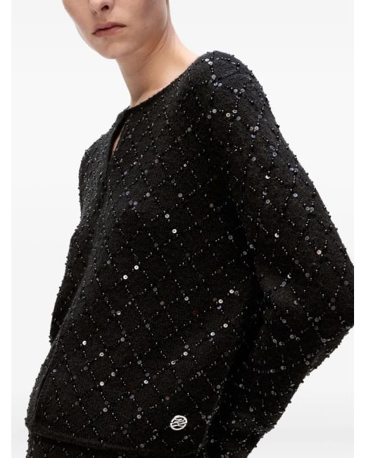 Karl Lagerfeld Black Sequin-Embellished Knit Cardigan