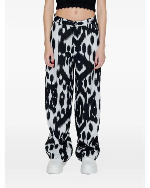 Street One White Ikat-Print Wide-Leg Trousers