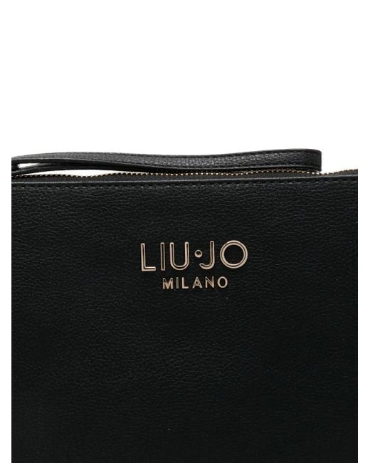 Liu Jo Black Logo-Plaque Zip Clutch Bag