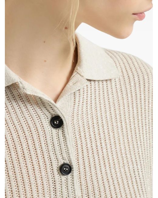 Brunello Cucinelli White Ribbed Polo Top