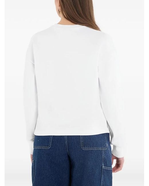 Karl Lagerfeld White Floral-Print Logo-Patch Sweater