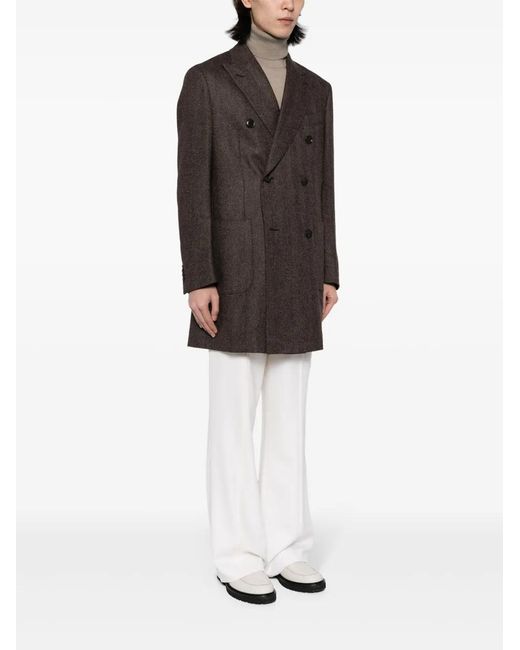 Luciano Barbera Gray Houndstooth-Pattern Wool Coat for men