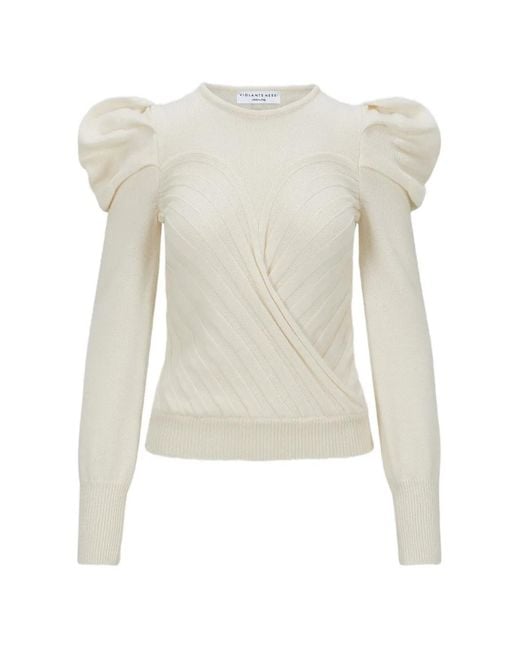 Violante Nessi White Ribbed Puffed-Sleeve Sweater