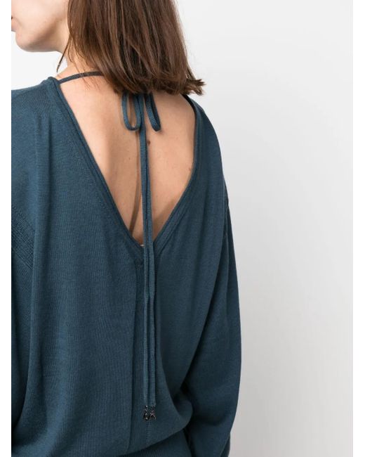 Patrizia Pepe Blue Boat-Neck Long-Sleeve Top