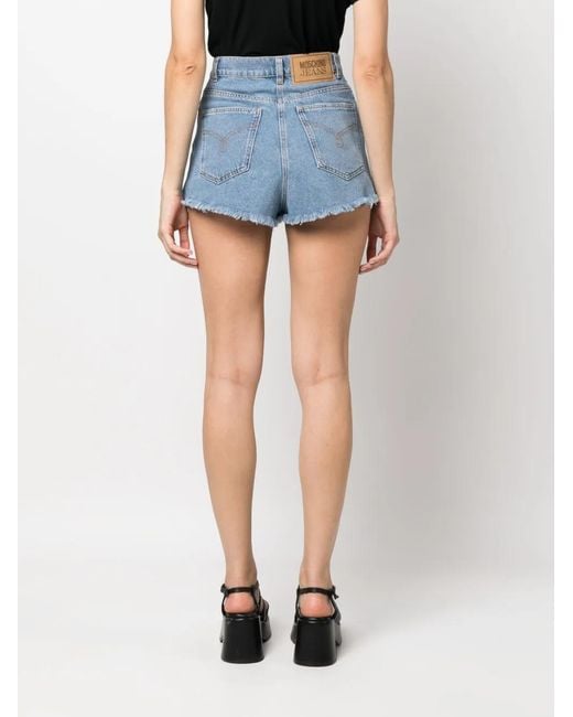 Moschino Blue High-Rise Cotton Denim Shorts