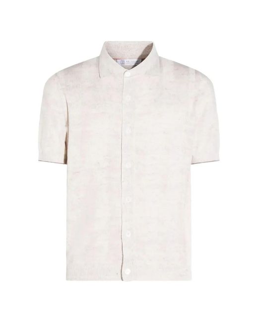 Brunello Cucinelli White Buttoned Linen Shirt for men