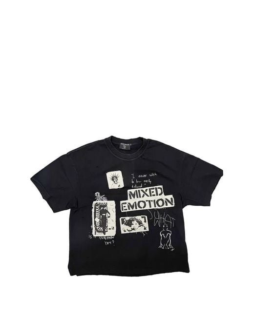 Mixed Emotions Black Stamped Graphic-Patch T-Shirt for men