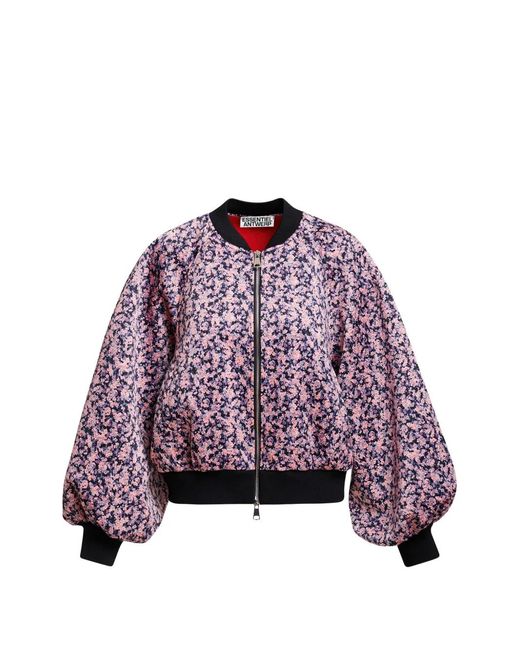Essentiel Antwerp Purple Kryo Floral-Print Bomber Jacket