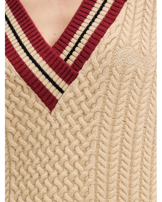 Guess Natural Lina V-Neck Cable Sweater