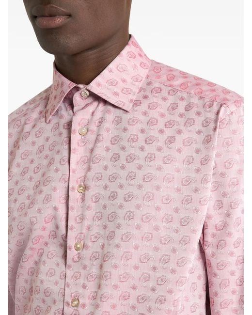Etro Pink Fil Coupé Paisley Motif Shirt for men