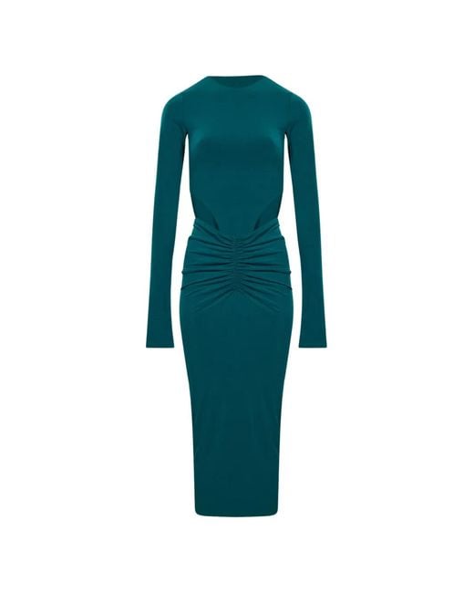 ANDAMANE Green Heloise Cut-Out Ruched Midi Dress