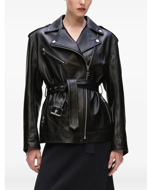 Karl Lagerfeld Black Belted Leather Biker Jacket