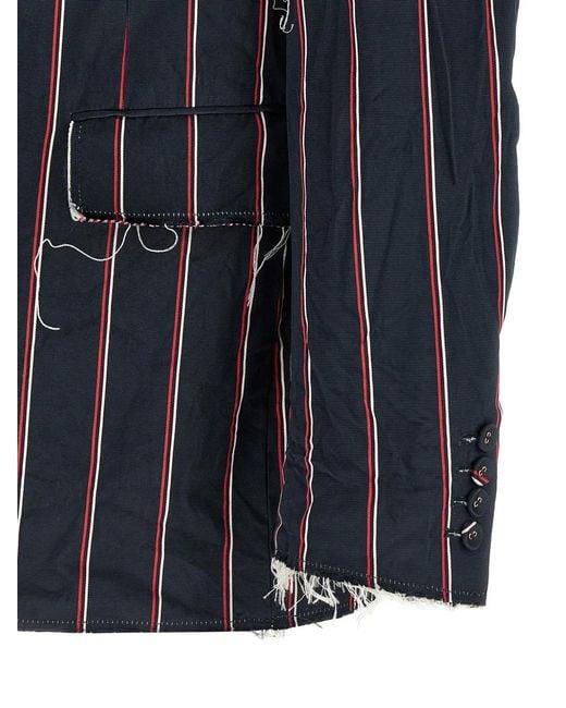 Thom Browne Blue Striped Fringed Blazer for men