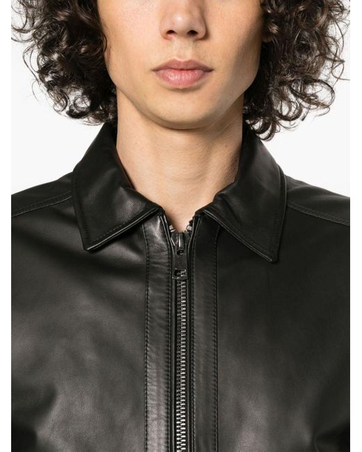Logo-patch leather jacket Herno pour homme en coloris Black