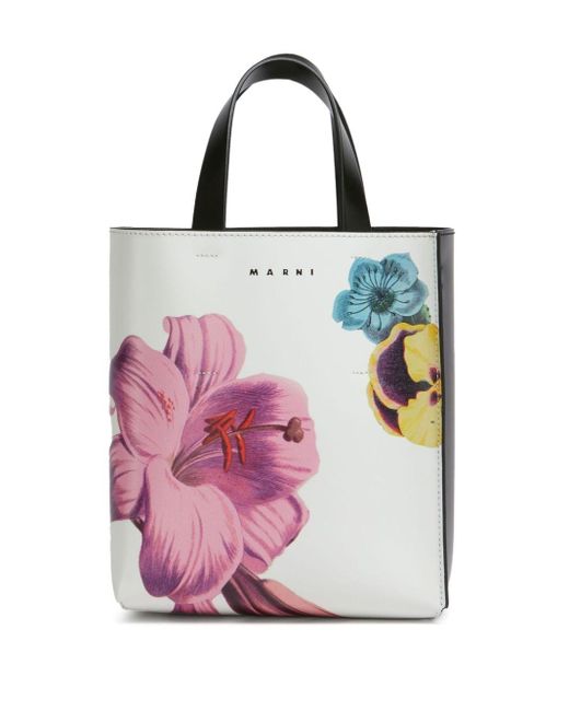 Marni Pink Small Museo Floral-print Tote Bag
