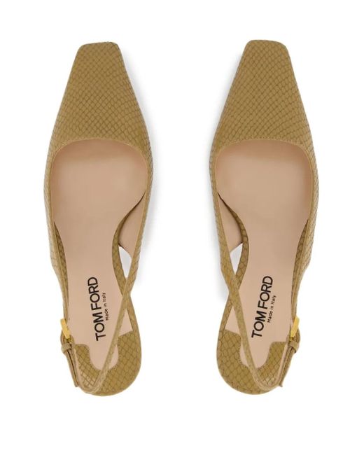 Tom Ford Metallic Snake-Embossed Slingback Pumps