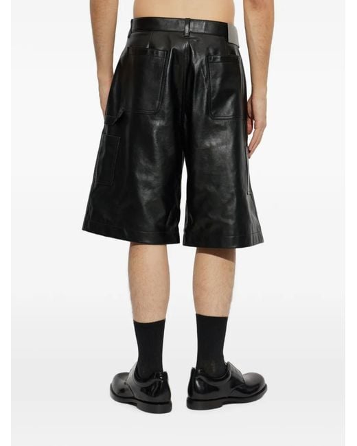 Balenciaga Black Logo-Patch Leather Shorts for men
