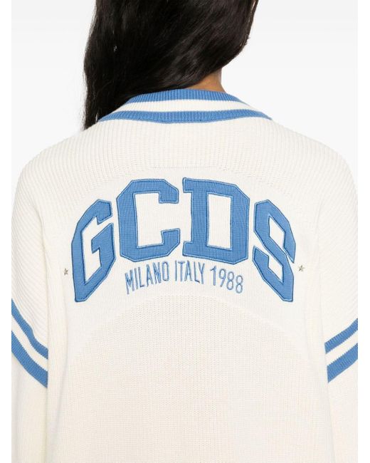 Gcds Blue Cotton Cardigan With Logo Patch