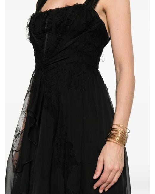 Alberta Ferretti Black Ruffled Lace Mini Dress