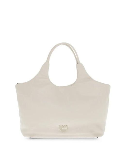 Love Moschino White Logo-Plaque Tote Bag