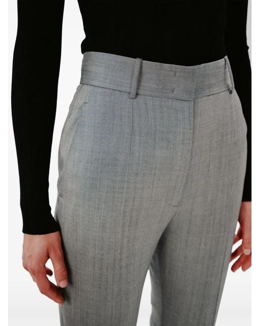 Another Tomorrow Gray Herringbone Straight-Leg Trousers