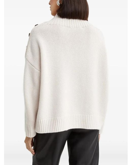 Yves Salomon White Button Turtleneck Sweater