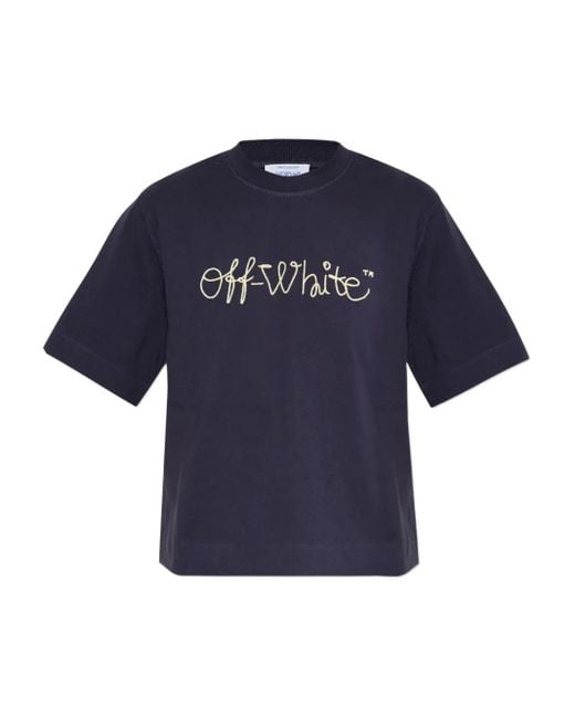 Off-White c/o Virgil Abloh Blue T-Shirt With Embroidered Logo