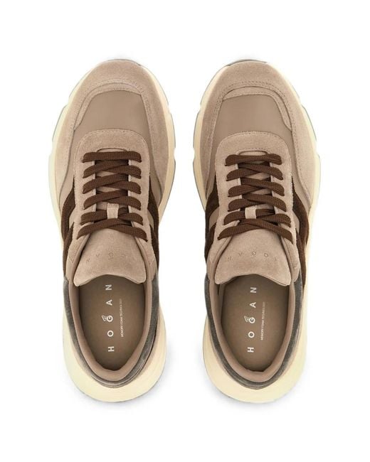 Hogan Brown Taupe Suede Leather Low-Profile Sneakers for men
