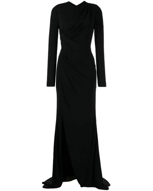 Elie Saab Black Long-Sleeve Draped Gown
