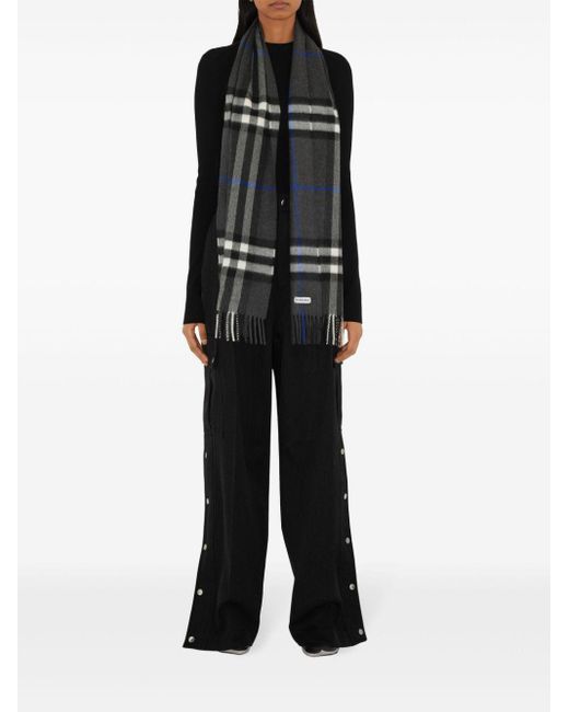 Burberry Black Check-print Fringed Cashmere Scarf