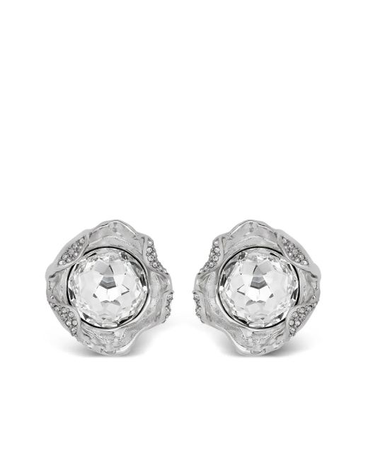 Oscar de la Renta White Crystal-Embellished Earrings