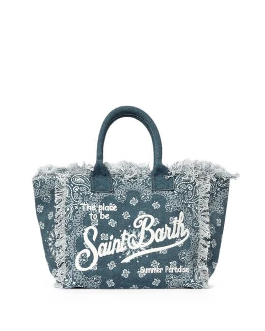 Mc2 Saint Barth Blue Vanity Bandana-Print Frayed-Edge Shoulder Bag