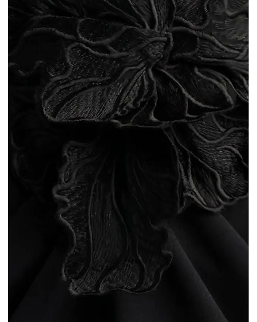 Tadashi Shoji Black Flower-Embellished V-Neck Gown